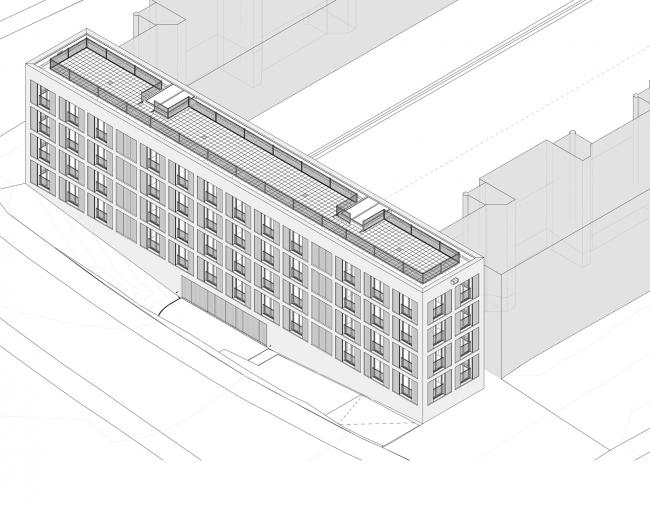 Axonometrie Neubau mit Bestand